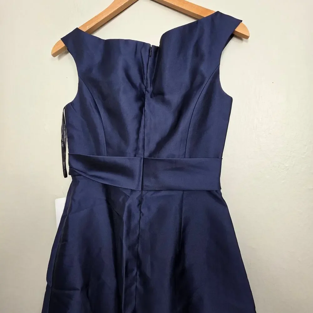 NWT Alfred Sung Off The Shoulder Draped Wrap Satin Maxi Dress Midnight Navy 4R - Picture 9 of 11